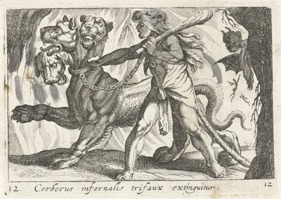 Herkules hämnas Cerberus Cerberus infernal trifaux är släckt (titel på objekt) Herculische teman (serietitel) av Simon Frisius