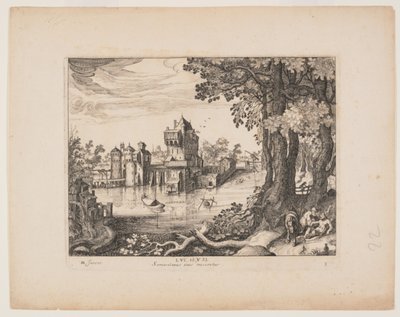 Samariten hittar mannen, från Landscapes with the Story of the Good Samaritan (Landskap med berättelsen om den barmhärtige samariten) av Simon Frisius