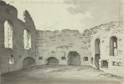Bamburgh Castle, köksruiner, Lägg till. 15542, f.180, c.1780 (penna- och bläcktvätt på papper) av Simon H. Grimm