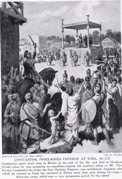 Konstantin utropade till kejsare i York, 306 A.D., illustration från 