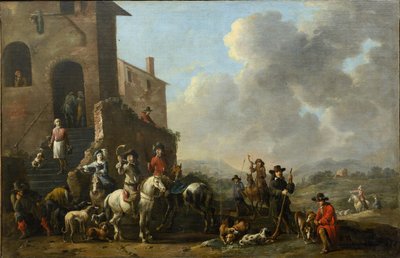 Förbereder för jakten av Douw, Simon Johannes van (ca 1630-efter 1677) av Simon Johannes van Douw