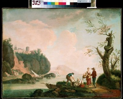 Fiskarna. Målning av Simon Mathurin Lantarat (1729-1778). Olja på duk. Fransk konst, rokoko. Mikhail Kroshitsky konstmuseum, Sevastopol (Sevastopol) Ukraina av Simon Mathurin Lantarat