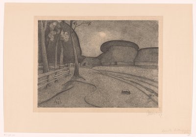 Landskap med gård Evening (originaltitel) av Simon Moulijn (signed by artist)