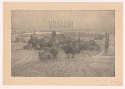 Landskap med en by vid en flod Twilight (originaltitel) av Simon Moulijn (signed by artist)