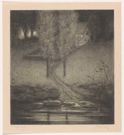 Poplar vid en bäck av Simon Moulijn (signed by artist)