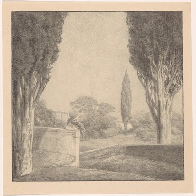 Landskap med vägg och cypress Påminnelse (originaltitel) av Simon Moulijn