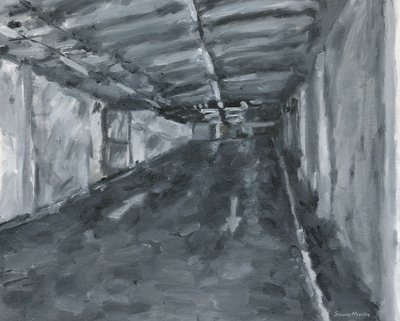 Carpark interiör nr 11, 2023 (olja på duk) av Simon Neville