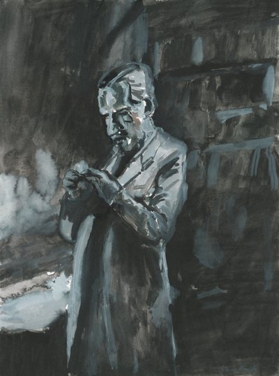 Man som röker pipa, 2019 (akvarell på papper) av Simon Neville