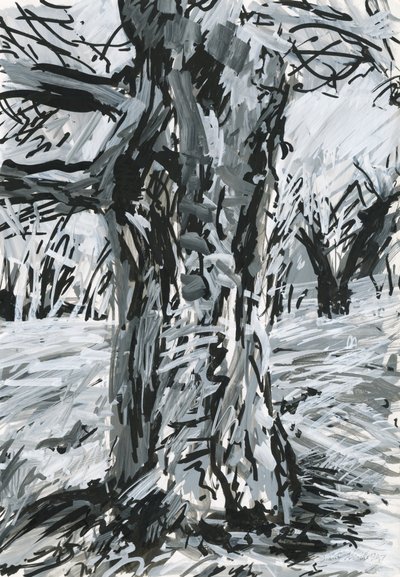 Old tree, Richmond Park (akrylfärgpennor och bläck på papper) av Simon Neville