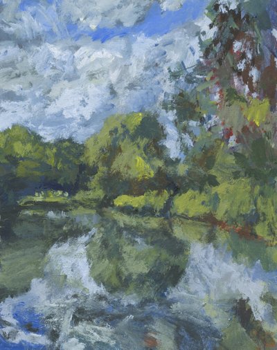 Pond 17, 2023 (akryl på papper) av Simon Neville