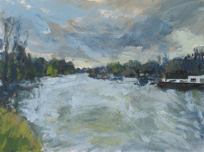 River Thames no 1 , 2023 (akryl på papper) av Simon Neville