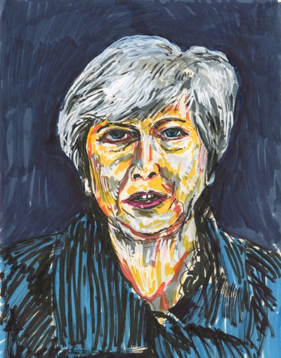 Theresa May, 2019 (bläck- och akrylfärgspennor på papper) av Simon Neville