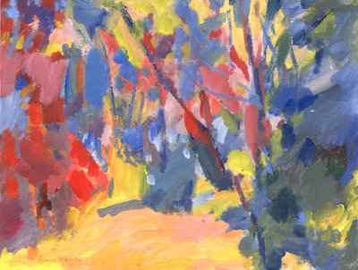 Woodland Pathway 18, 2023 (akryl på dukpanel) av Simon Neville