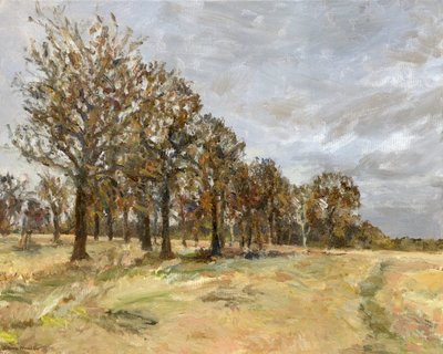 Woodland, Richmond Park no 6, 2022 (olja på duk) av Simon Neville