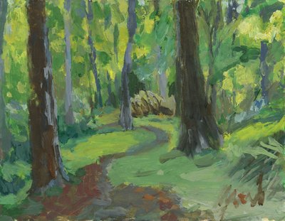 Woodland pathway, 2023 (akryl på papper) av Simon Neville