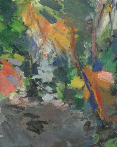 Skogsstig nr. 20 (akryl på dukpanel) av Simon Neville