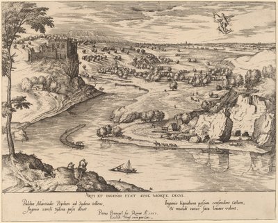 Flodlandskap med Merkurius och Psyche av Simon Novellanus after Pieter Bruegel the Elder