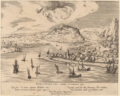 Flodlandskap med Ikaros fall av Simon Novellanus after Pieter Bruegel the Elder