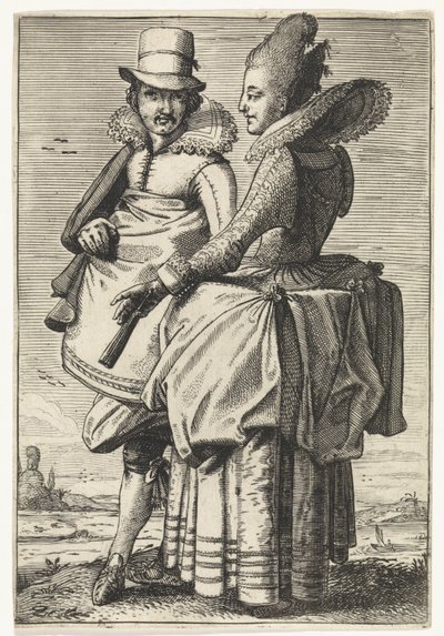 Man och kvinna klädda enligt mode från ca 1625 av Simon Poelenburg (attributed to)