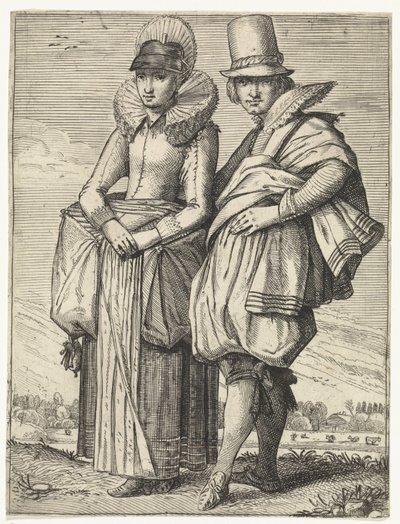 Man och kvinna klädde sig enligt modet omkring 1625 av Simon Poelenburg (attributed to)
