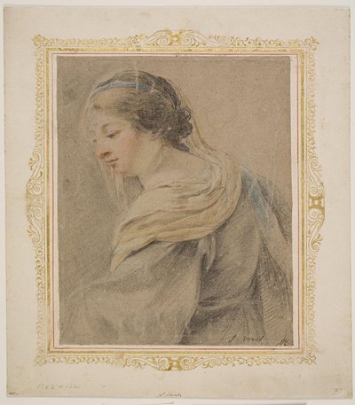 Studie av kvinna för "Madonna och barn" av Simon Vouet