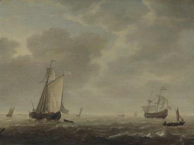 En holländsk krigsman och olika fartyg i en bris, ca. 1640 av Simon de Vlieger