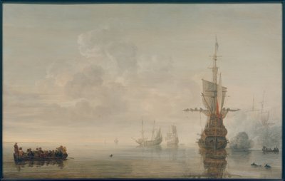 Flaggskeppet "Aemilia" avfyrar en salut för amiral Maerten Harpertsz. Tromp av Simon de Vlieger