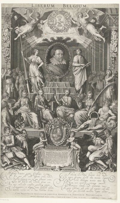 Frederick Henry som beskyddare av religion och frihet, 1628 Liberum Belgien (titel på objekt) av Simon van de Passe