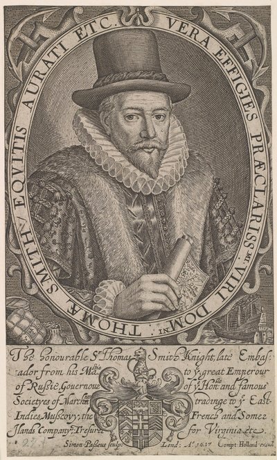 Sir Thomas Smith, förste guvernör för Ostindiska kompaniet, ambassadör i Ryssland 1604-1605, 1617. av Simon van de Passe
