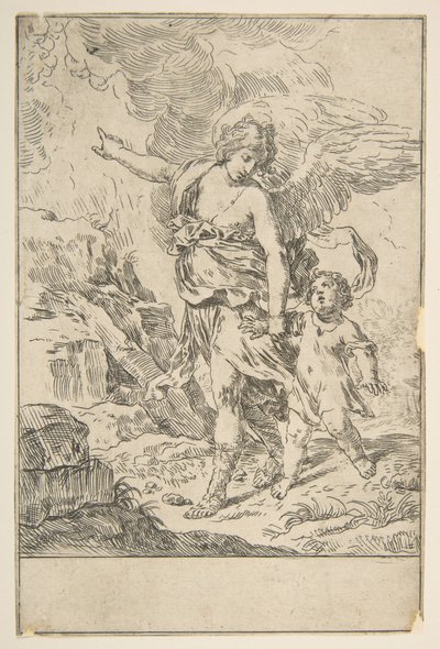 En skyddsängel som går med ett barn, ca. 1640. av Simone Cantarini