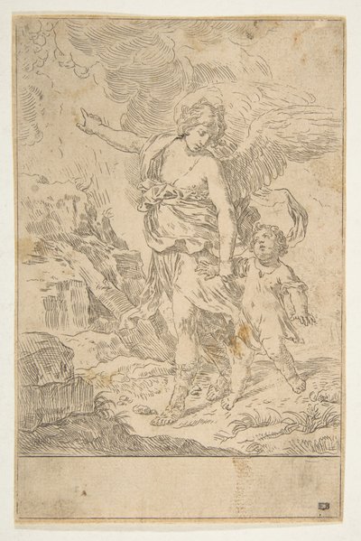 En skyddsängel som går med ett barn, ca. 1640. av Simone Cantarini