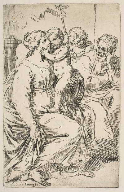 Helig familj med Johannes Döparen, ca. 1640-1642. av Simone Cantarini