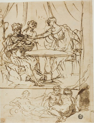 Judith med Head of Holofernes och Sketches of River Gods (recto); Kvinnligt huvud, tittar uppåt (verso) av Simone Cantarini