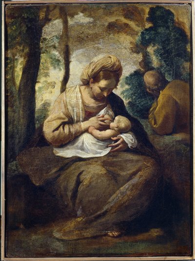 Vila på flykten till Egypten. målning av Simone Cantarini (1612-1648), olja på duk. Italiensk konst (Bologna) av Simone Cantarini