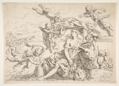 Europas våldtäkt, ca. 1636. av Simone Cantarini