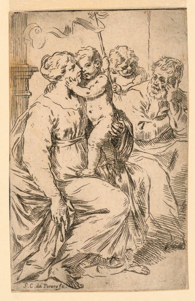 Den heliga familjen med Saint John av Simone Cantarini