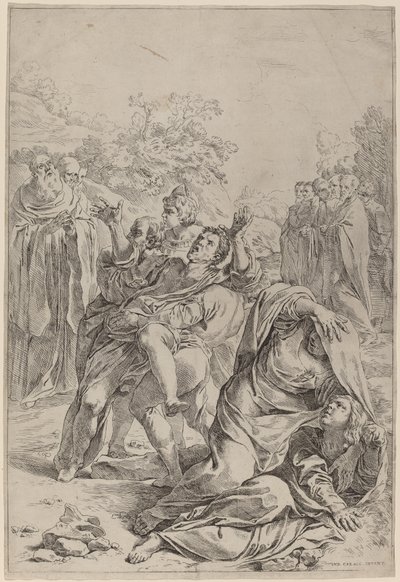 Sankt Benedictus som helar de besatta av Simone Cantarini after Lodovico Carracci
