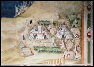 Åminnelse av Guidoriccio da Fogliano vid belägringen av Montemassi, detalj av militärlägret, från Sala del Mappamondo, 1328 av Simone Martini