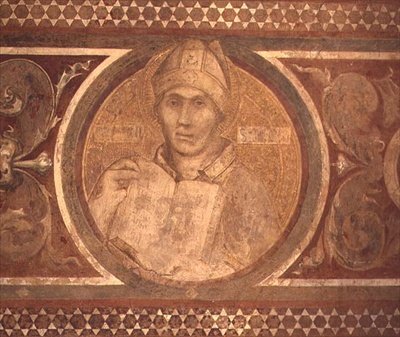 Maesta: Augustinus, detalj från ramen av Simone Martini