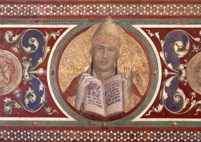 Maesta: St. Gregory, detalj från ramen, 1315 freskdetalj av 51591 av Simone Martini