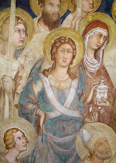 Maesta, detalj av St. Michael, 1315 fresk av Simone Martini