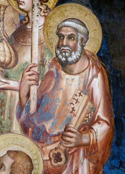 Maesta, detalj av St Peter, 1315 fresk av Simone Martini