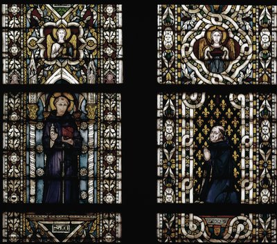 Sankt Antonius av Padua (1195-1231) och kardinal Gentile av Montefiore (Gentile Partino da Montefiore, Gentilis av Monteflorum, ca 1240-1312) på knä (St Anthony of Padua och Gentile da Montefiore) - Målat glas av Simone Martini (ca. 1284-1344), cm. 57 av Simone Martini