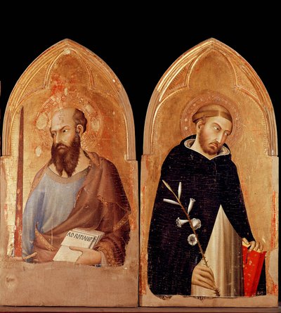 Saint Paul och Saint Dominic. Polyptyk av Orvieto (tempera och guld på panel av Simone Martini