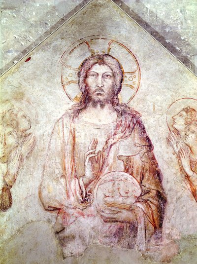 Tympanum föreställande Frälsarens välsignelse, 1341 (detalj) (se även 195591) av Simone Martini