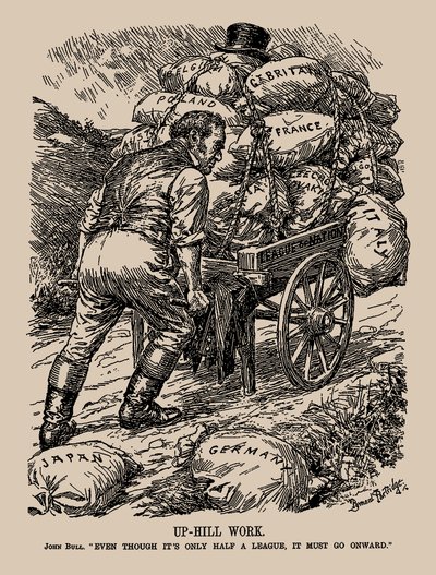 Arbete i uppförsbacke. John Bull. Även om det bara är en halv liga, måste det gå vidare, 1935. av Sir Bernard Partridge
