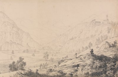 Album med 30 vyer i Tyrolen och Italien: Wafensteins slott [?], Sprechenstein och Reifenstein några mil från Brenner, 27 oktober 1840 av Sir Charles D