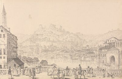 Album med 30 vyer i Tyrolen och Italien: Staden Verona och slottet San Pietro från en annan bro, 1 november 1840 av Sir Charles D