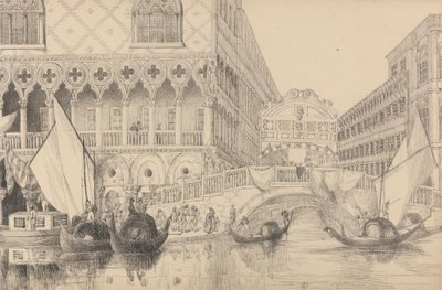 Album med 30 vyer i Tyrolen och Italien: Suckarnas bron och en del av Dogepalatset 10 november 1840 av Sir Charles D