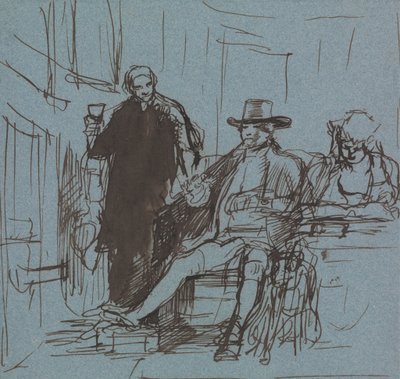 Kapten Locker sitter vid ett bord med sin dotter; en butler som står bredvid honom av Sir David Wilkie